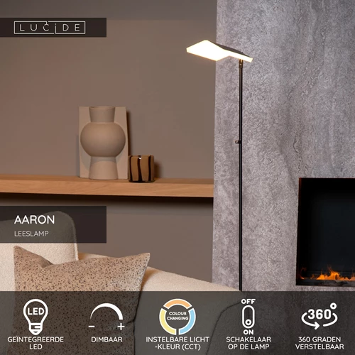 Lucide AARON - Leeslamp - LED Dimb. - CCT - 1x12W 2700K/4000K - Zwart - USP